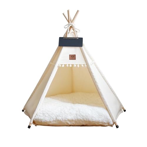 Tipi Zelt für Haustiere Hundezelt Katzenzelt, mit Kissen, Hundezelt Abnehmbar und Waschbar Haustierzelte Tragbar Haustierbett Multifunktionales Hundebett Katzenzelt (L,Beige) von AQCQDQ