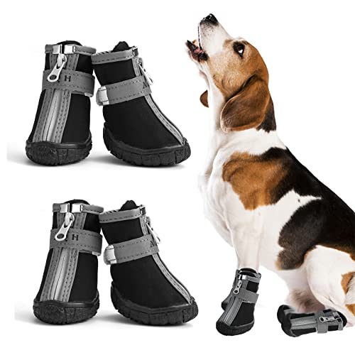 AQH 4Pcs Hundeschuhe, Aktualisiert Pfotenschutz für Hunde mit Anti-Rutsch Sohle, Atmungsaktiv Hundestiefel mit reflektierenden Riemen für Hunde (Schwarz, Breite Größe 2: 3,1-3,5 cm) von AQH