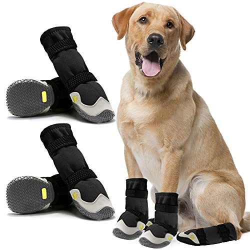 AQH Hundeschuhe, 4 Stück Atmungsaktive Stiefel für Hunde mit reflektierenden Riemen, Mikrofaser Leder Gummi Rhombische Sohle Hundepfotenschutz (C, 4#) von AQH