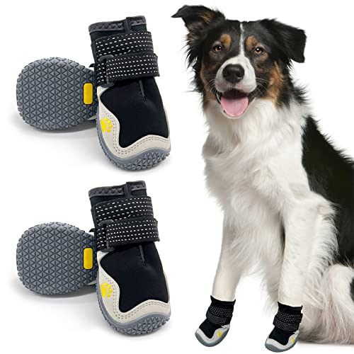 Hundeschuhe, 4 Stück Atmungsaktive Stiefel für Hunde mit reflektierenden Riemen, Mikrofaser Leder Gummi Rhombische Sohle Hundepfotenschutz (1#) von AQH