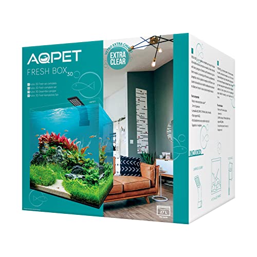 AQPET Aquarium FreshBox 30 Komplettset Lichtfilter Set aus Glas Modell Extrahell 30 x 30 x 30 cm 27 Liter transparent von AQPET