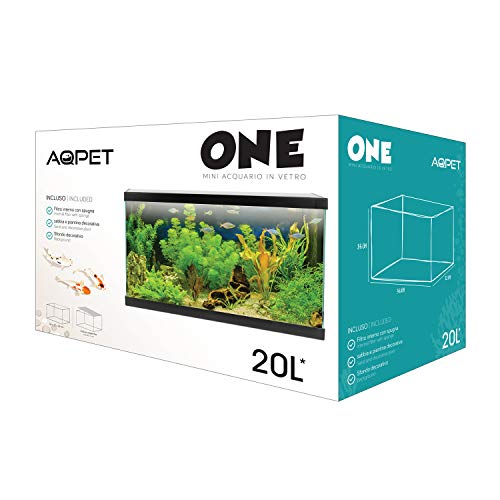 AQPET One Mini Aquarium aus Glas, Farbe Schwarz, 20 Liter, komplett mit Zubehör 36 x 22 x 26 h von AQPET