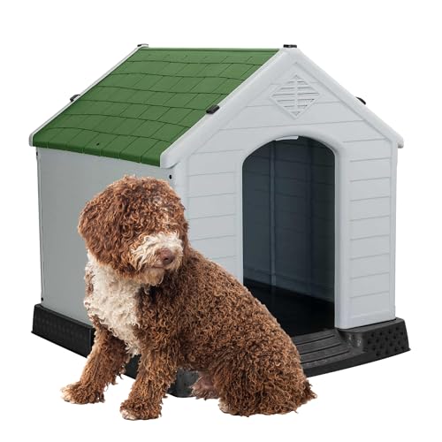 Aqpet Hundehütte aus Kunststoff für den Innen- und Außenbereich, wasserdicht mit erhöhtem Boden, für große Hunde 105 x 96 x 98 H, Grün von AQPET