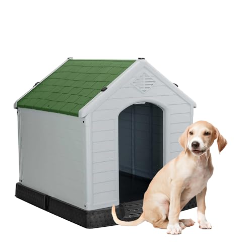 Aqpet Hundehütte aus Kunststoff für den Innen- und Außenbereich, wasserdicht mit erhöhtem Boden, für mittelgroße Hunde 87 x 78 x 81 H, Grün von AQPET