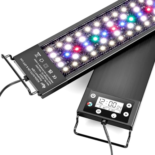 AQQA Aquarium Beleuchtung,Aquarium LED Beleuchtung,Aquarium Licht mit Monitor,Vollspektrum 24/7 Beleuchtungs Zyklus Aquarium Licht mit Eingebautem Timer Dimmer,7 Farben von AQQA