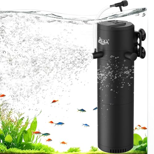 AQQA Aquarium Filter,12W Einstellbarer Aquarium Innenfilter,2 Wasserauslässe Aquarien Filter Pumpe mit 980L/H Wasserpumpe bis 380L Aquarium von AQQA