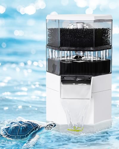 AQQA Schildkröten Filter, 1000L/h Niedriger Wasserstand Aquarium Filter mit Wasserwechsel & Filterung, Ultra Leiser 4-stufiger Wasserfall Bio-Filter für 200-380L Aquarium von AQQA