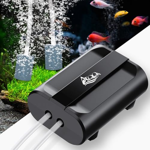 AQQA Aquarium Luftpumpe,Einstellbar Aquarium Sauerstoffpumpe mit 2 Luftauslässen,3.5W Ultra Leise Sauerstoffpumpe für Aquarium,Aquarium Luftpumpe mit komplett Zubehör,bis zu 500L von AQQA