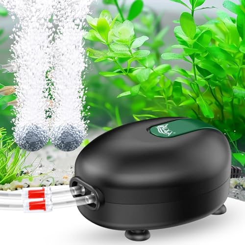 AQQA Aquarium Luftpumpe,Leise Aquarium Sauerstoffpumpe,5W Einstellbar Leistungsstarke Sauerstoffpumpe mit komplett Zubehör,Doppeltes Auslassventil für 600L von AQQA