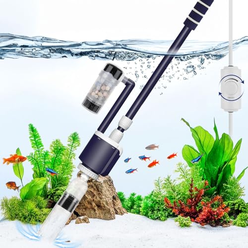 AQQA Aquarium Sauger, DC 2300L/h Einstellbarer Wasserdurchfluss Mulmsauger Aquarium Elektrisch, 32W Elektrische Mulmsauger mit Dreifacher Filtrierung für Wasserwechsel Sandreinigung von AQQA