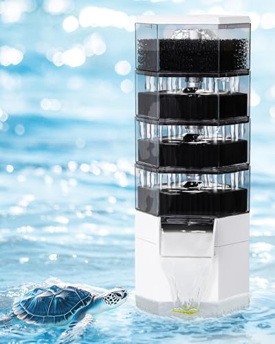 AQQA Turtle Tank Filter, 1000L/h Aquarium Filter mit Wasserwechsel & Filtration, Ultra Leise 4-stufige Wasserfall Bio-Filtration Niedriger Wasserstand für 200-380L Tank von AQQA