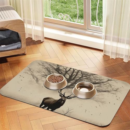 Futternapfmatte für Hunde und Wassernapf, rutschfest, saugfähig, Katzen-Futterstation, abstraktes Baum, Elch, Bild, Haustierfuttermatte für Böden, keine Flecken, Wassernapf-Matte, 40 x 60 cm Futternapfmatte für Hunde und Wassernapf, rutschfest, saugfähig, Katzen-Futterstation, abstraktes Baum, Elch, Bild, Haustierfuttermatte für Böden, keine Flecken, Wassernapf-Matte, 40 x 60 cm von AQRJKHD