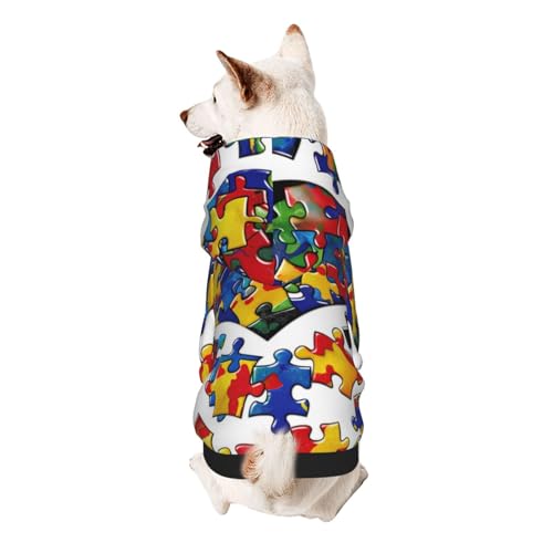 Hunde-Kapuzenpullover für Autismus-Bewusstseins-Puzzleteile, Herz, bedruckt, weich, gemütlich und atmungsaktiv, niedliche Haustierkleidung für Hunde, Katzen, kleine Haustiere, Größe XXL von AQRJLPO