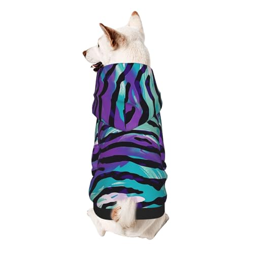 Hunde-Kapuzenpullover mit Zebrastreifen, weich, gemütlich und atmungsaktiv, niedliches Haustier-Sweatshirt für Hunde, Katzen, kleine Haustiere, Größe S, Violett / Blau / Grün von AQRJLPO