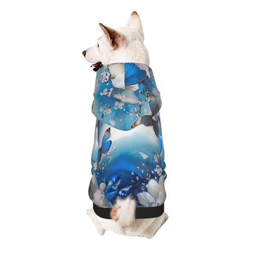 Hunde-Kapuzenpullover mit blauen Schmetterlingen und weißen Blumen, weich, gemütlich und atmungsaktiv, Haustier-Sweatshirt, niedliche Haustierkleidung für Hunde, Katzen, kleine Haustiere, Größe S von AQRJLPO