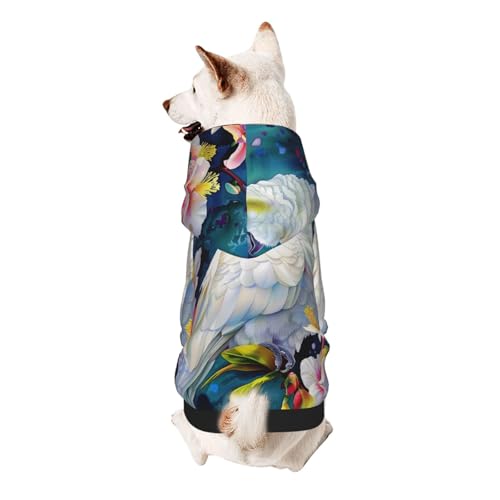 Hunde-Kapuzenpullover mit schönem Kakadu-Vogel-Blumendruck, weich, gemütlich und atmungsaktiv, Haustier-Sweatshirt, niedliche Haustierkleidung für Hunde, Katzen, kleine Haustiere, Größe L von AQRJLPO