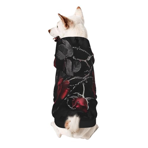 Kapuzenpullover, Gothic, schwarze Rosen, bedruckt, weich, gemütlich und atmungsaktiv, niedliche Haustierkleidung für Hunde, Katzen, kleine Haustiere, Größe XXL von AQRJLPO