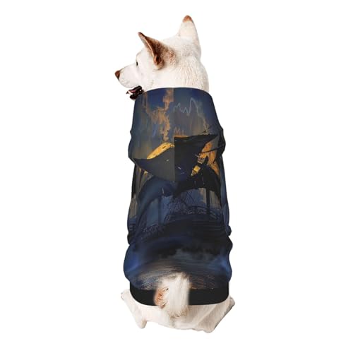 Kapuzenpullover mit Piraten-Segelboot-Vollmond-Druck, weich, gemütlich und atmungsaktiv, Haustier-Sweatshirt, niedliche Haustierkleidung für Hunde, Katzen, kleine Haustiere, Größe XS von AQRJLPO