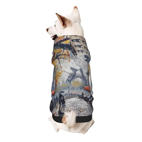 Paris Street Tower Gemälde, bedruckter Welpen-Hunde-Kapuzenpullover, weich, gemütlich und atmungsaktiv, Haustier-Sweatshirt, niedliche Haustierkleidung für Hunde, Katzen, kleine Haustiere, Größe M von AQRJLPO