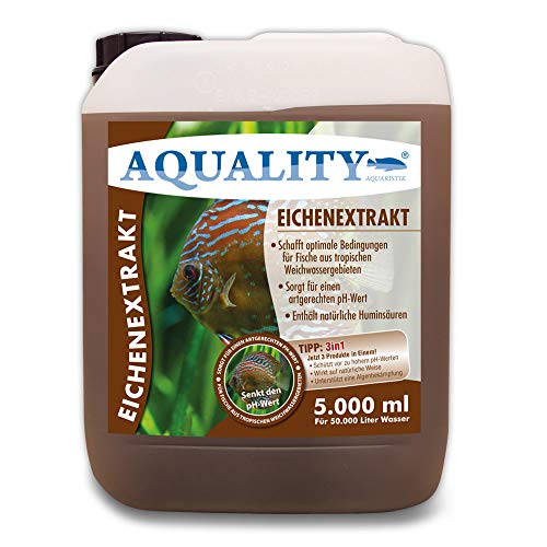 AQUALITY Aquarium Eichenextrakt (Senkt den pH-Wert für artgerechtes und weiches Wasser - Optimal für Fische aus tropischen Weichwassergebieten Diskus und Skalare), Inhalt:5 Liter von AQUALITY Aquaristik & Gartenteich