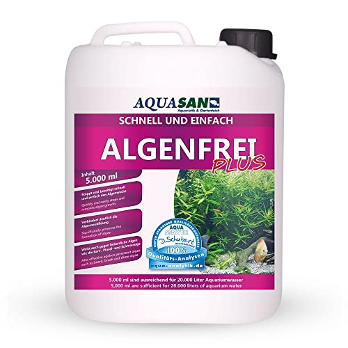 AQUASAN Aquarium Algenfrei Plus (Aquarium Algenvernichter, Algenentferner - Gegen nahezu alle Algen - Bartalgen, Pinselalgen, Schmieralgen), Inhalt:5 Liter von AQUASAN Aquaristik & Gartenteich