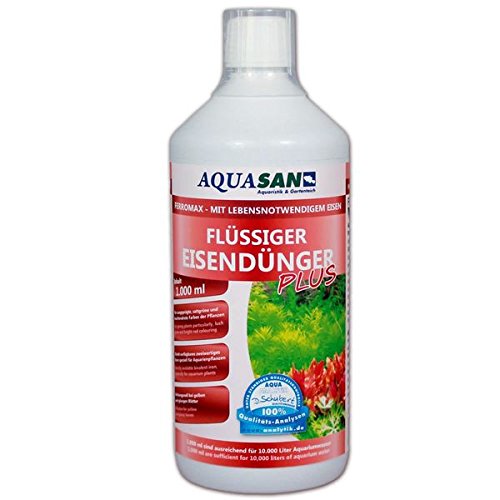 AQUASAN Aquarium FerroMax Flüssiger Eisendünger Plus (Versorgt Aquarium Pflanzen mit dem Nährstoff Eisen für sattgrüne, leuchtendrote Farben), Inhalt:1 Liter von AQUASAN Aquaristik & Gartenteich