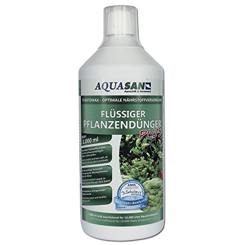 AQUASAN Aquarium PlantoMax Flüssiger Pflanzendünger Plus (Aquarium Pflanzen-Dünger mit Allen wichtigen Nährstoffen - sattgrüner Pflanzenwuchs), Inhalt:1 Liter von AQUASAN Aquaristik & Gartenteich