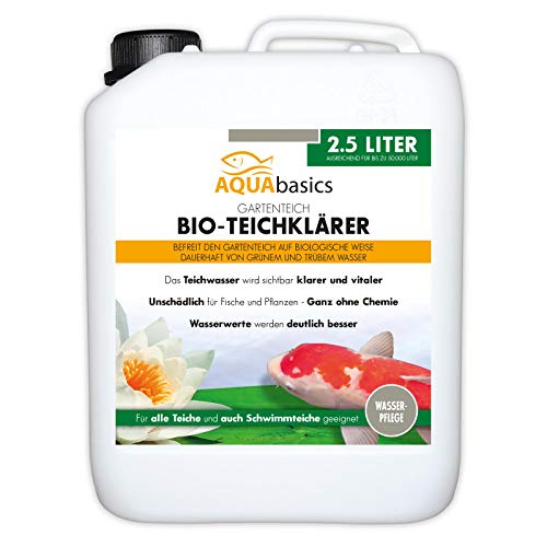 AQUAbasics Gartenteich Bio-Teichklärer für kristallklares Wasser ohne Chemie - Befreit den Teich von grünem und trüben Teichwasser - Natürlicher Teich-Klärer, Größe:2.5 Liter von aquabasics