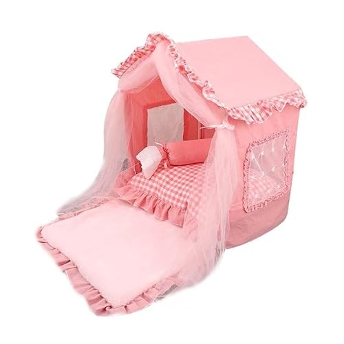 Katzenbett Hundebett Haustierbett Luxus-Hundewelpen-Prinzessin-Zeltbetthaus Für Waschbares Sommer-Haustier-Katzen-Innenbett-Zwinger-Mattenkissen Für Kleine Mittelgroße Hunde Hundesofa Hundematte ( Blu von AQUETI