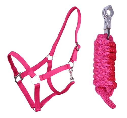 ARBO-INOX Halfter-Set Beginner II Halfter + Führstrick mit Panikhaken verstellbar (Pony, Fuchsia) von ARBO-INOX