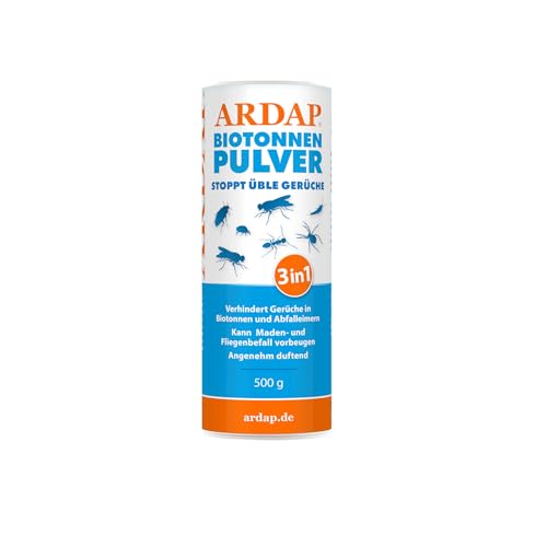 ARDAP Biotonnenpulver 500g - Anti Maden Biotonne - Mülltonnen Pulver - Gegen Fliegen, Maden, Ungeziefer & üble Gerüche - Für ca. 600l Bio Abfall - Stoppt üble Gerüche, biologisch abbaubar von ARDAP