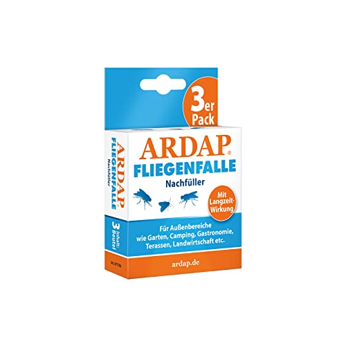 ARDAP Fliegenfalle Nachfüller 3er Pack - Biologische Fliegenfalle Außen - Natürlicher Anti Fliegen Lockstoff mit Langzeitwirkung – Fliegen Fallen Für Garten, Landwirtschaft, etc. Anti-Fliegen von ARDAP