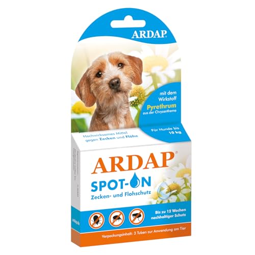 ARDAP Spot On für Hunde bis 10kg- Natürlicher Wirkstoff - Zeckenmittel für Hunde, Zeckenschutz Hund, Flohmittel Hund - 3 Tuben je 1ml - Bis zu 12 Wochen nachhaltiger Langzeitschutz (PT19) von ARDAP