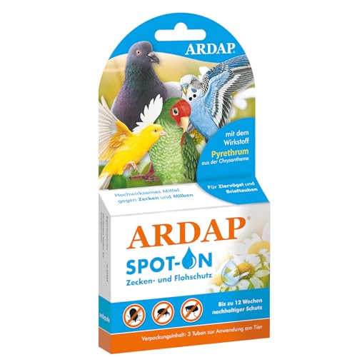 ARDAP Spot On - Zecken & Milbenschutz für Ziervögel & Brieftauben - Natürlicher Wirkstoff - Bis zu 12 Wochen nachhaltiger Langzeitschutz 3 Stück (1er Pack) von ARDAP