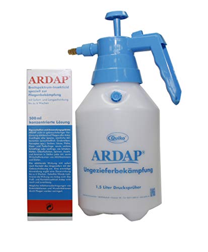 ARDAP Ungeziefer Konzentrat 500 ml inklusive Drucksprüher 1,5 Liter - Zur Herstellung von bis zu 50 Liter Ungezieferspray im Pumpsprüher gegen Fliegen, Bettwanzen, Milben, Motten, Mücken, Wespen von ARDAP