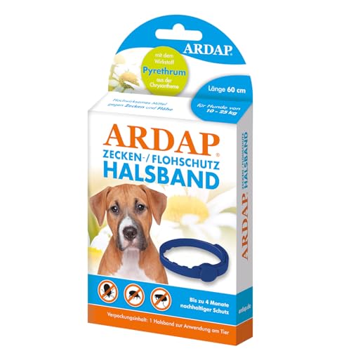 ARDAP Zecken- & Flohschutzhalsband für Hunde bis 25kg - Bis zu 4 Monate nachhaltiger Langzeitschutz - Natürlicher Wirkstoff gegen Zecken & Flöhe (PT19) von ARDAP