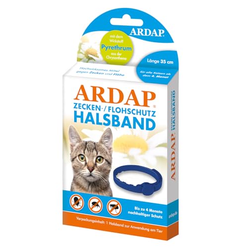 ARDAP Zecken- & Flohschutzhalsband für Katzen ab dem 4. Monat - Bis zu 4 Monate nachhaltiger Langzeitschutz - Natürlicher Wirkstoff gegen Zecken & Flöhe (PT19) von ARDAP