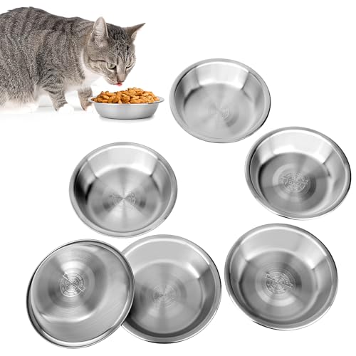 ARGCONNER 6 Stück Edelstahl-Katzennäpfe für Katzen, Metall-Katzennäpfe mit Schnurrhaar, 14 cm flach und breit, Ersatz-Katzenteller von ARGCONNER