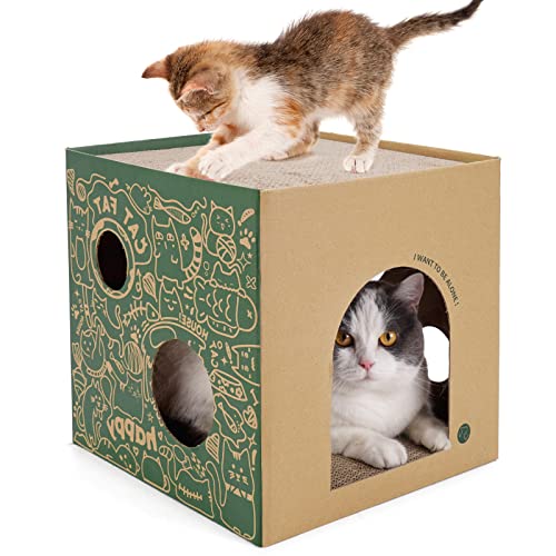 Karton Katzenhaus mit 2 Geschichte Kratzpads Katzenspielhaus für Indoor Katzen Wellpappe Kratzbox Katzenkratzspielzeug für Katze Geburtstag, Versteck für Bunny Kleintiere von ARGOPET