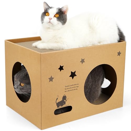 Katzenhaus aus Karton mit 2 Kratzpads, großes Katzenkratzbett, Katzenkratzer, Lounge für Indoor-Katzen mit Wellpappe, abnehmbare Katzenkratzbox für Katzen (Stern) von ARGOPET