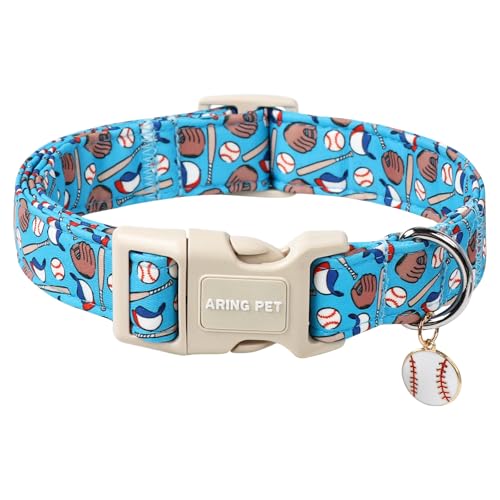 ARING PET Baseball-Hundehalsband, Sommerblau, verstellbar, Baseball-Druck, Haustierhalsband, Welpenhalsband mit Schnellverschluss-Schnalle von ARING PET