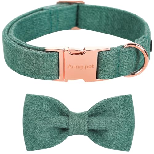 ARING PET Bowtie Hundehalsband, Baumwolle grün Hundehalsband mit Schleife, bequeme Hundehalsbänder Geschenke mit Metallschnalle für kleine mittlere große Hunde von ARING PET