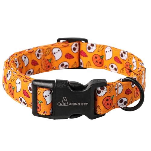 ARING PET Halloween-Hundehalsband, Baumwolle, niedliches Kürbis-Hundehalsband, verstellbar, Halloween-Thema, Welpenhalsband mit Schnellverschluss-Schnalle, für Mädchen und Jungen von ARING PET