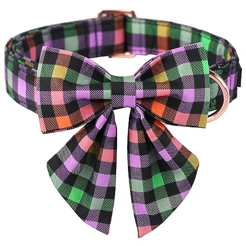 ARING PET Halloween Hundehalsband, Baumwolle Herbst Hundehalsband mit Matrosenfliege, niedlich, verstellbar, Halloween Plaid Hundehalsbänder für kleine, mittelgroße und große Hunde von ARING PET