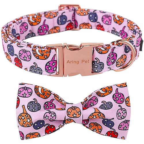 ARING PET Halloween Hundehalsband, niedliches rosa Kürbis Hundehalsband mit Schleife, Baumwolle Halloween Kürbis Lampe Hundehalsband Fliege für kleine, mittelgroße und große Hunde von ARING PET