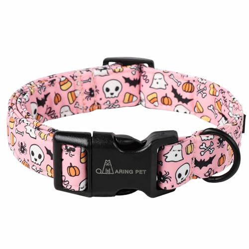 ARING PET Halloween-Hundehalsband, rosa Kürbis, verstellbar, Spinne, Fledermaus, Totenkopf-Druck, Haustierhalsband, Welpenhalsband mit Schnellverschluss-Schnalle für Mädchen und Jungen von ARING PET