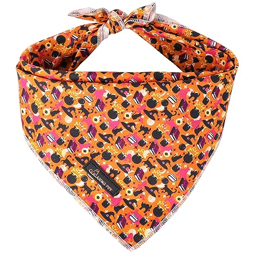 ARING PET Halloween Hundehalstuch, Baumwolle Orange Hund Bandanas, Weich Bequem Halloween Haustier Schal Hund Dreieck Lätzchen für Kleine bis Große Hunde und Katzen von ARING PET