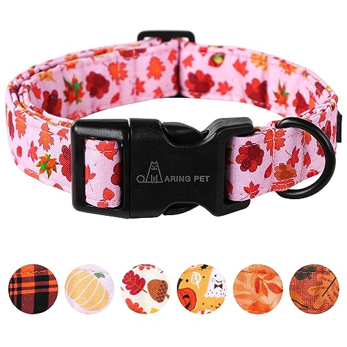 ARING PET Herbst Hundehalsband Rosa Ahornblatt Rugby Hundehalsbänder, Baumwolle Leicht Thanksgiving Truthahn Hundehalsbänder Welpenhalsband für kleine, mittelgroße und große Hunde von ARING PET