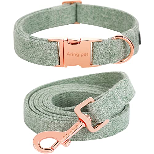 ARING PET Hundehalsband, Baumwolle, grünes Hundehalsband und Leine, bequemes Hundehalsband und Leine mit Metallschnalle für kleine, mittelgroße und große Jungen und Mädchen von ARING PET