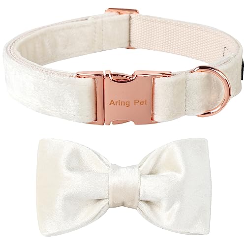 ARING PET Hundehalsband mit Schleife, Samt, mit abnehmbarer Fliege, weiß, für Hochzeit, weiches Hundehalsband, Größe M. von ARING PET